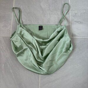 sage green draped collar satin cami top